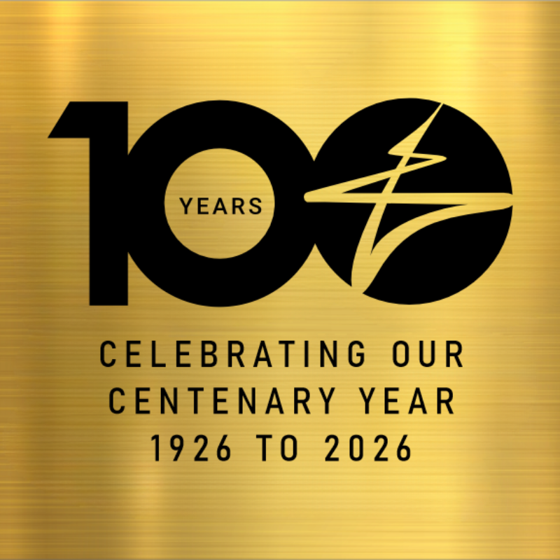 Main Roads WA 100 Years logo on a gold background