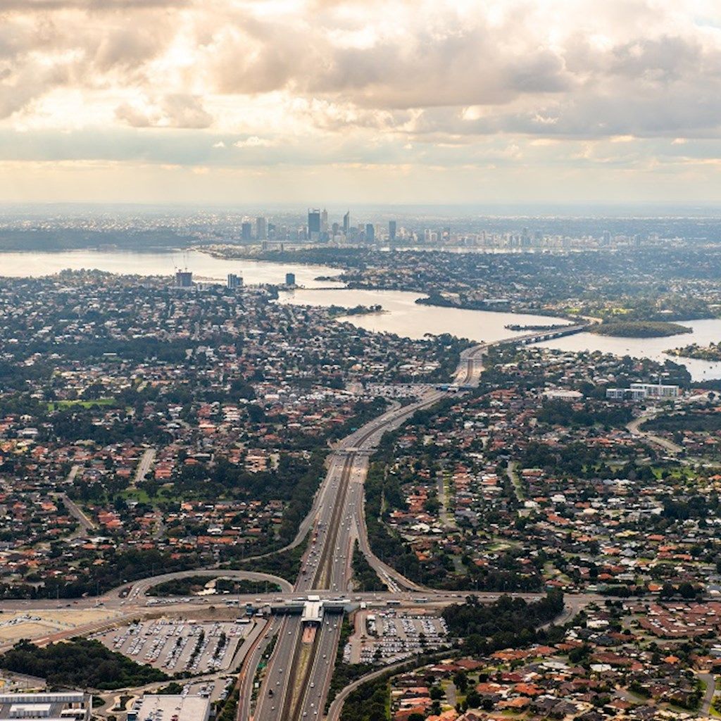 Drone image over Perth metro area