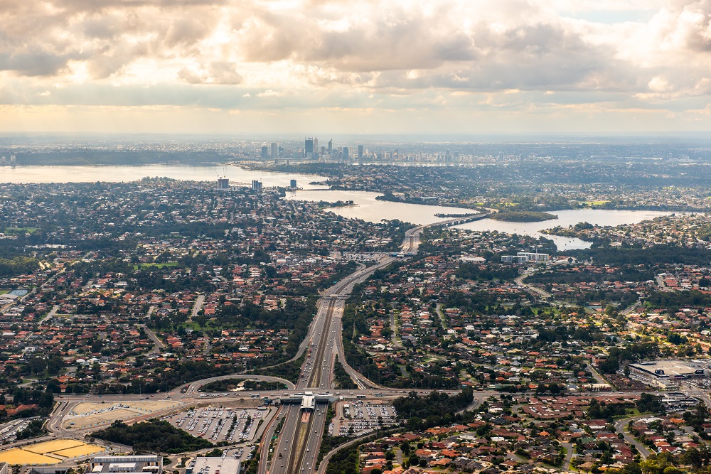 Drone image over Perth metro area