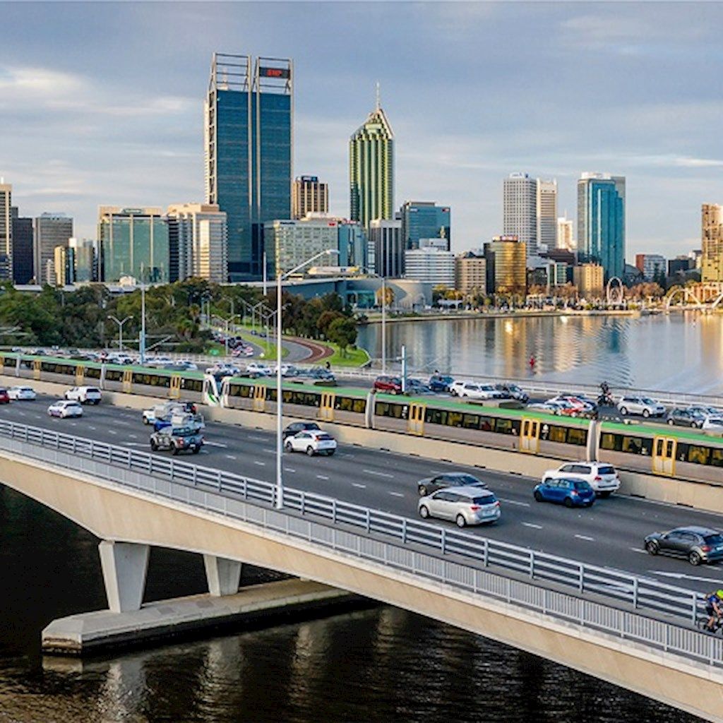 Kwinana Freeway with Perth skyline