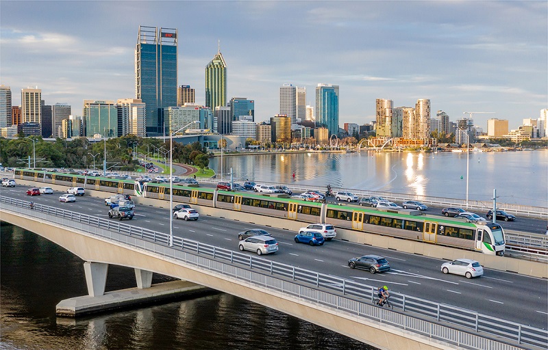 Kwinana Freeway with Perth skyline