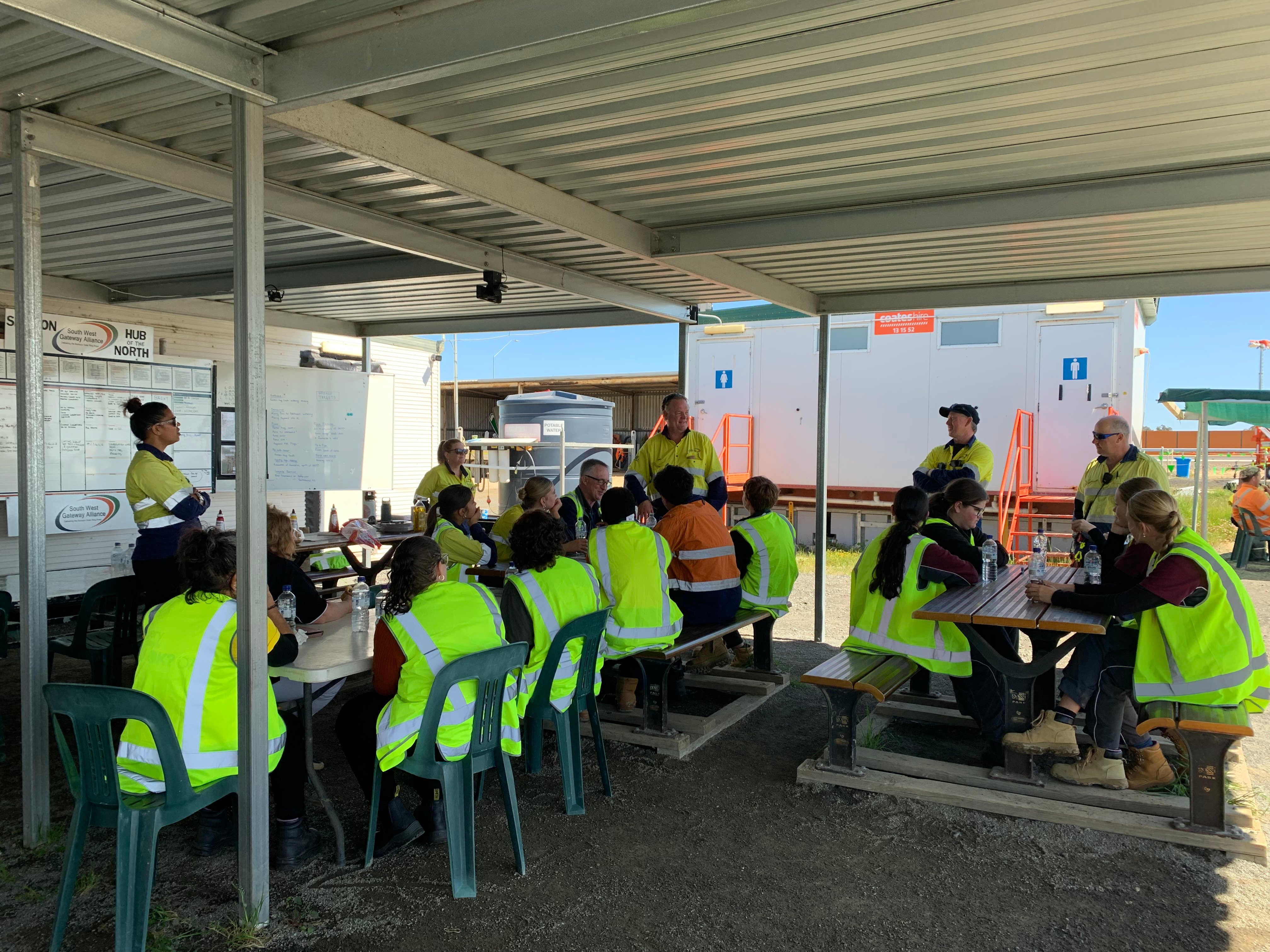 Students at BBQ Lunch on site