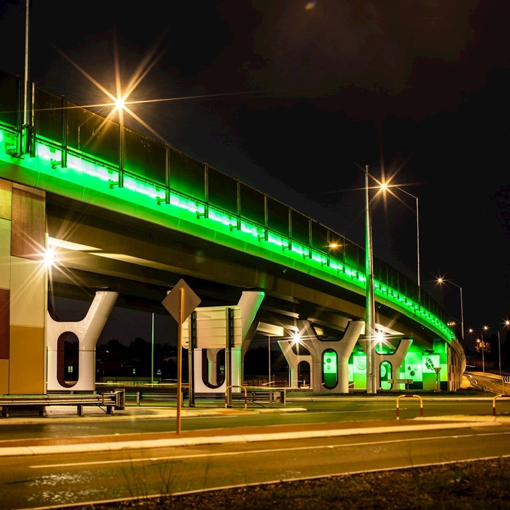 Joondalup Drive Bridge lit up green