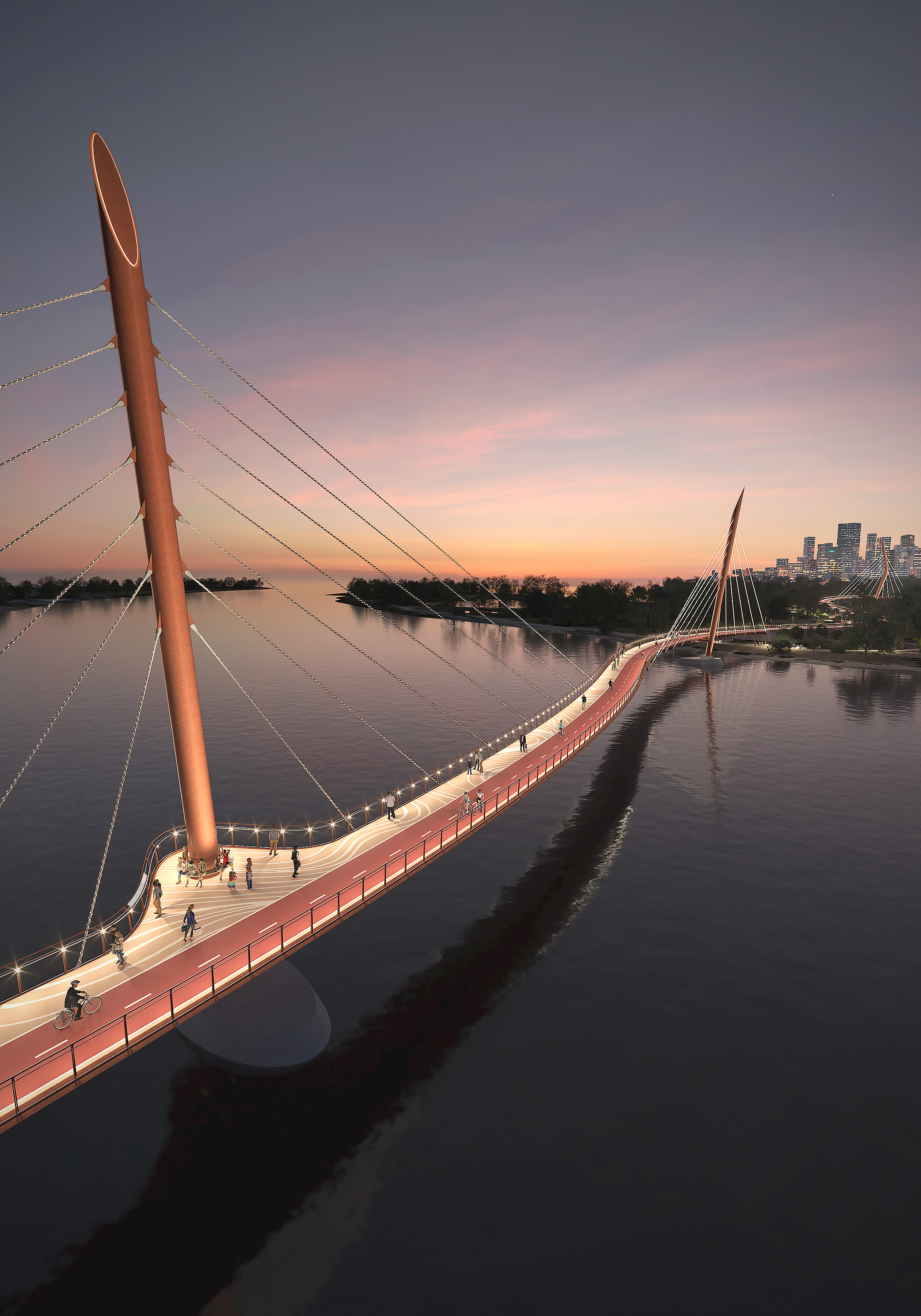 Artists impression of the bridges during the evening