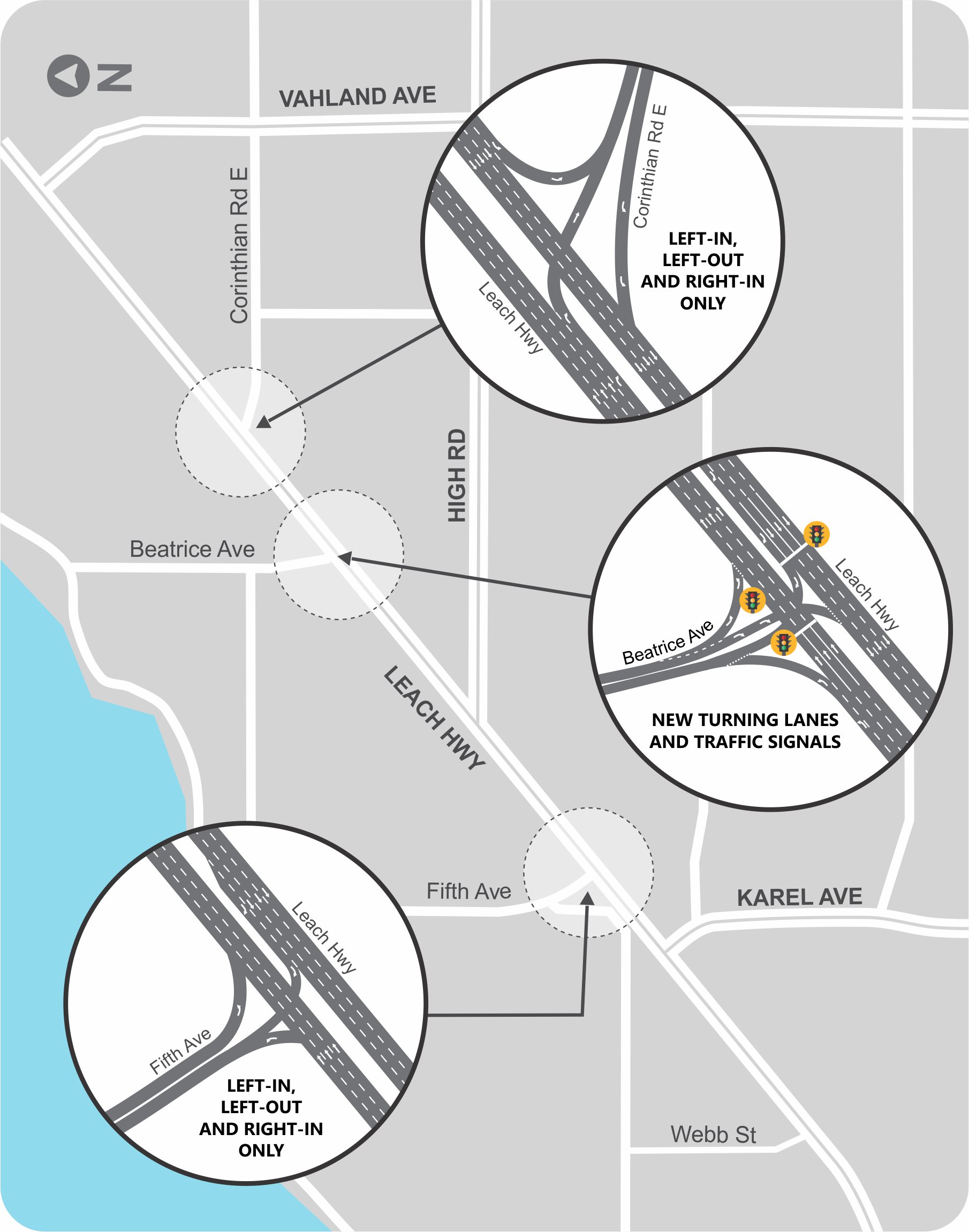 Intersecting Map Leach Highway Intersection Improvements | Main Roads Western Australia