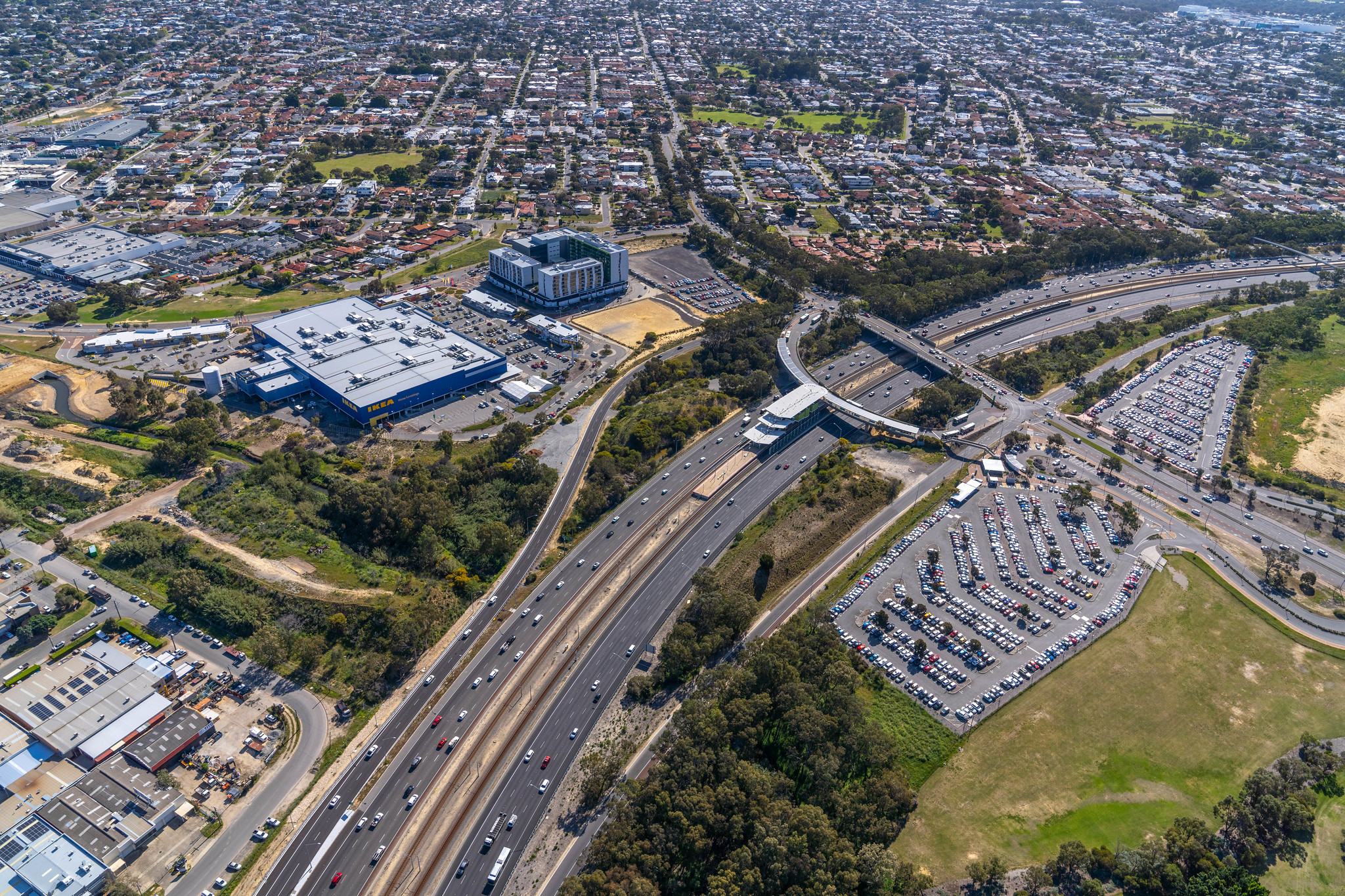 Aerial view of Mitchell Freeway near Cedric Street