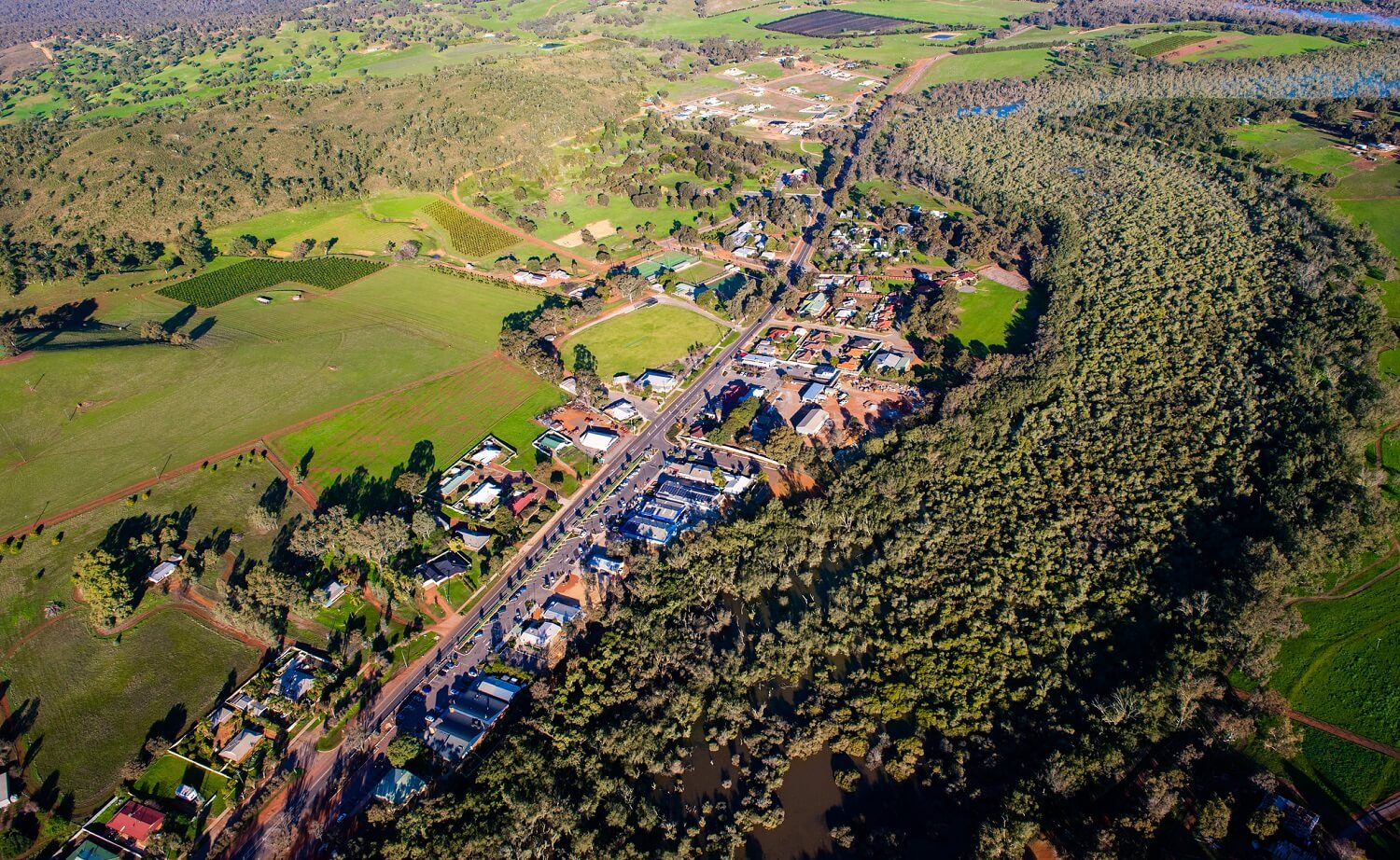 Road running through a rural town