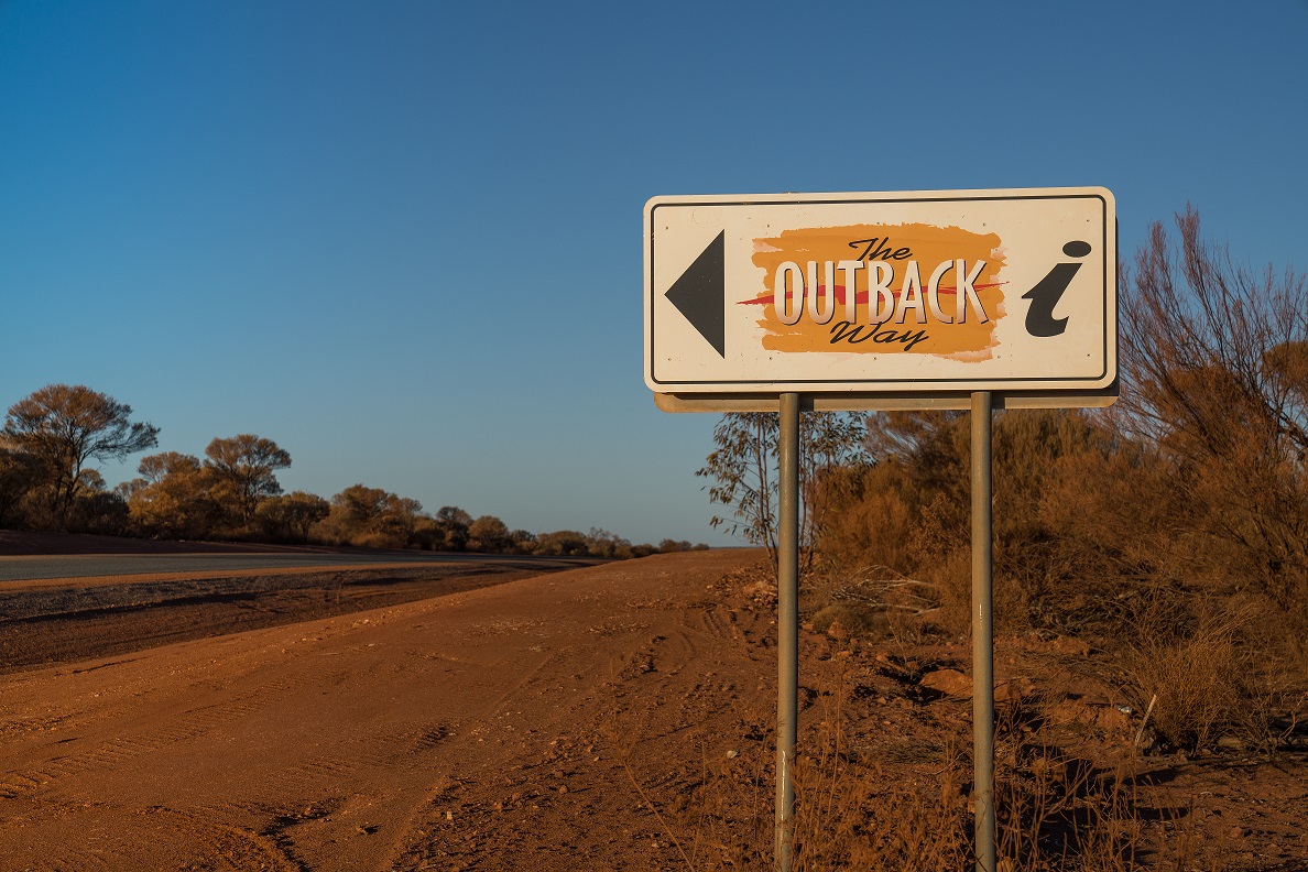 The Outback Way sign next to the road