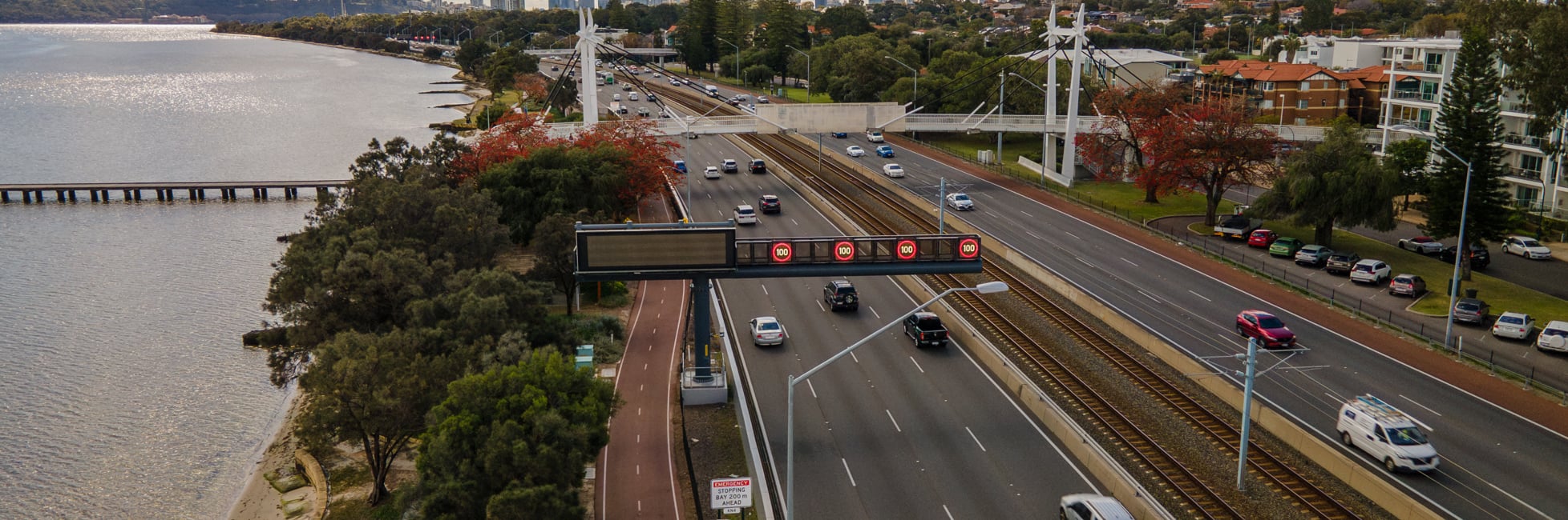 Aerial Shot of cars along the Smart Freeway