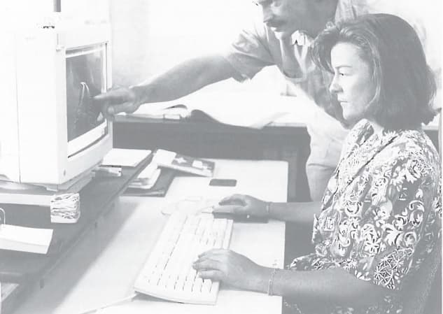 Draftspersons in the Pilbara divisional office using computer technology to plan road work